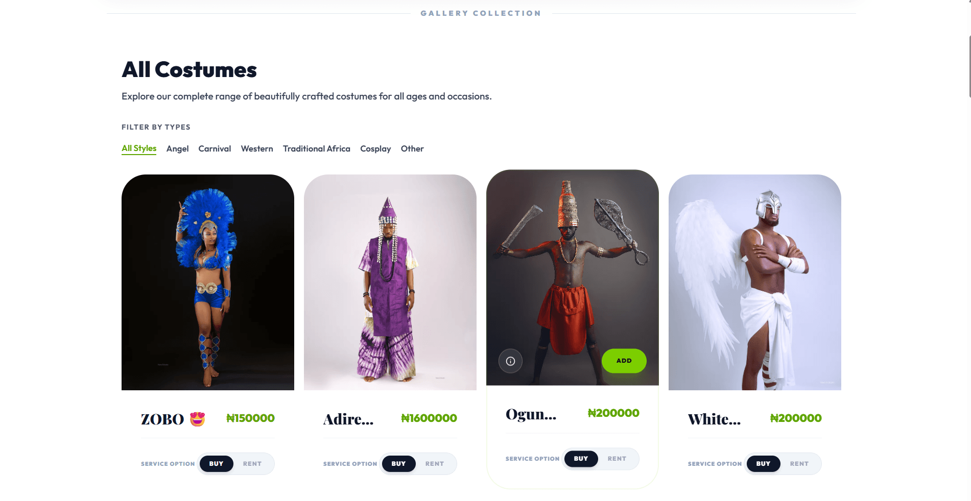 EMPI Costumes & Event Rental Platform: Costume catalogue