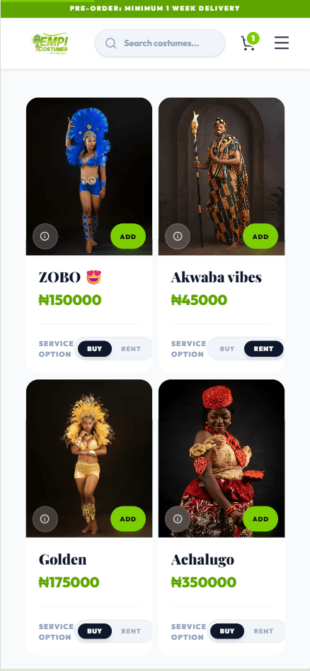 EMPI Costumes & Event Rental Platform: Mobile booking flow