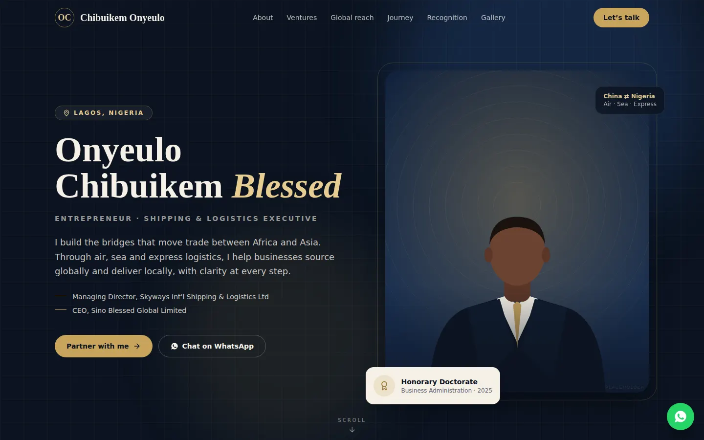 Executive Portfolio — Onyeulo Chibuikem Blessed interface preview