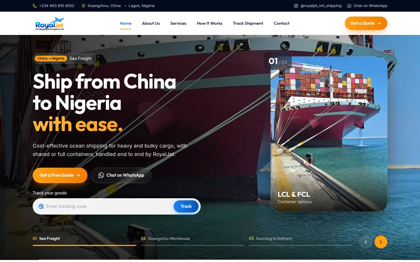 RoyalJet Int'l Shipping & Logistics interface preview