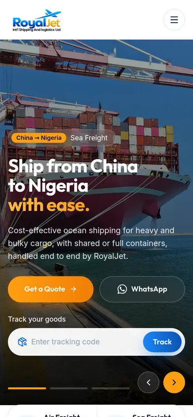 RoyalJet Int'l Shipping & Logistics: Mobile homepage