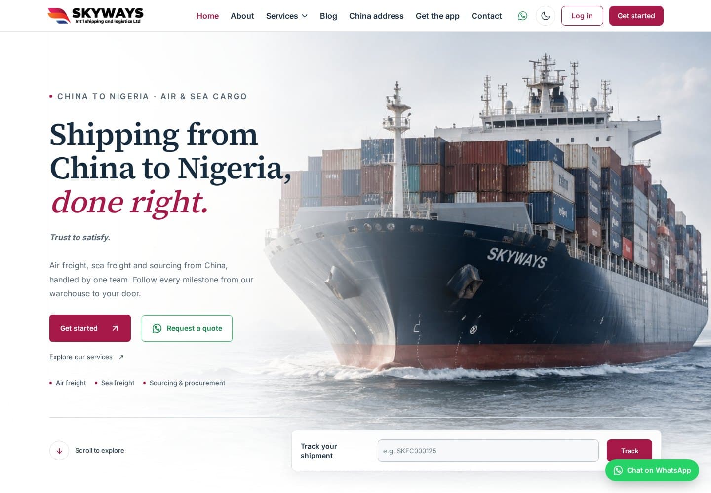 Skyways Shipping interface