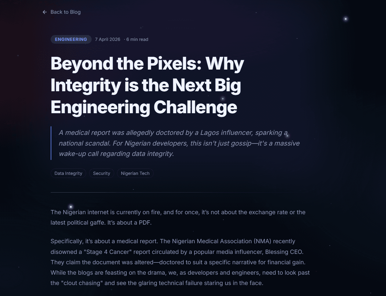 Stanley’s Log: Article experience