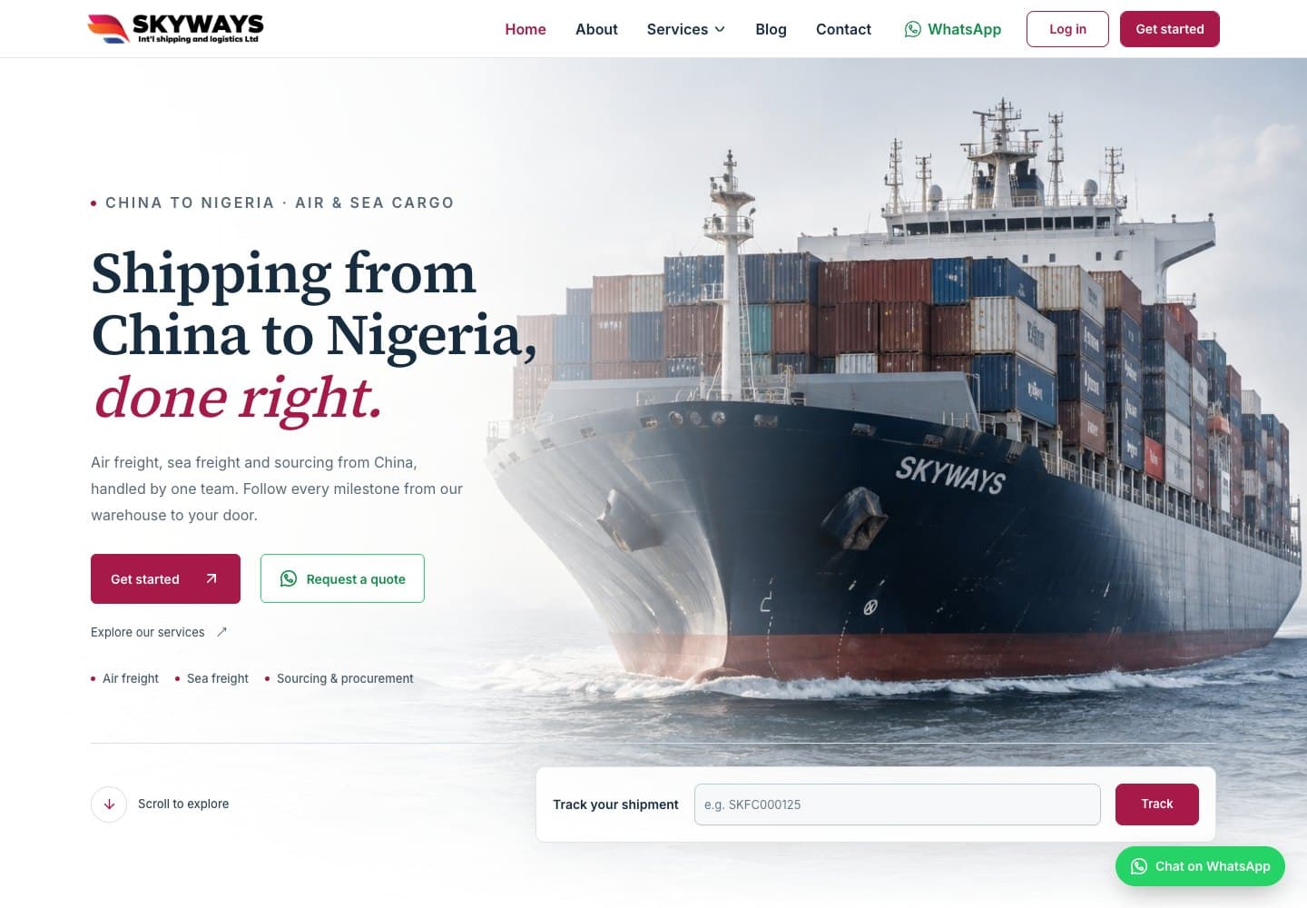 Skyways Shipping interface